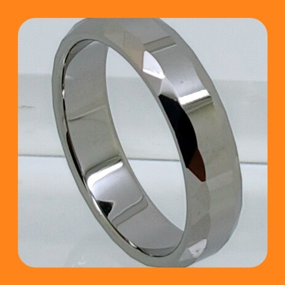 Vintage Tungsten Carbide Faceted Geometric Band Ring Silver 6mm Size 11.25 NOS